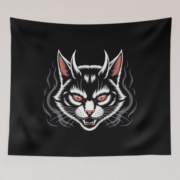 Item preview, Demonic Cat Head – Evil Gothic Feline with Horns and Red Eyes Design designed and sold by WitchyWhisper.