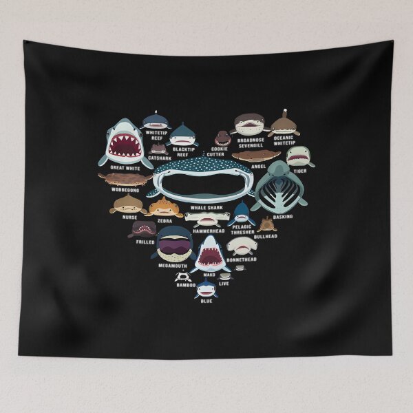 Item preview, Types Of Shark Identification - Shark Faces - Shark Heart Pullover 		 designed and sold by muhuzaalithy.