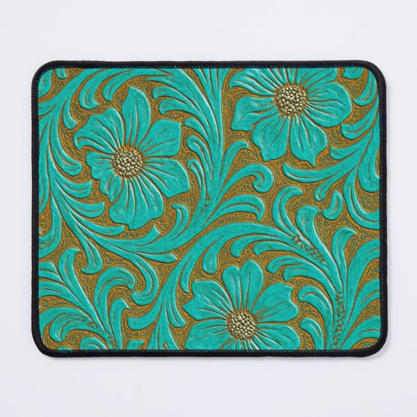 Item preview, Turquoise Tooled Leather Floral Pattern – Western Cowboy Design designed and sold by PixelExpressStudio.
