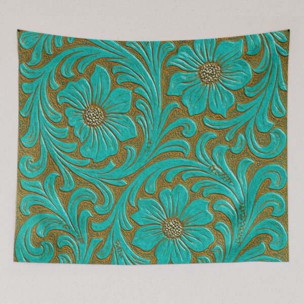 Item preview, Turquoise Tooled Leather Floral Pattern – Western Cowboy Design designed and sold by PixelExpressStudio.