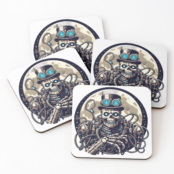 Item preview, Pixel Art Steampunk Robot Skull with Cybernetic Enhancements in Moonlight. designed and sold by The-T-In-Retro.