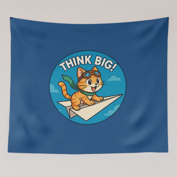 Item preview, ✈️ Think Big Paper Plane Cat. Think Big Adventure Cat Art designed and sold by Yuliya Brush.