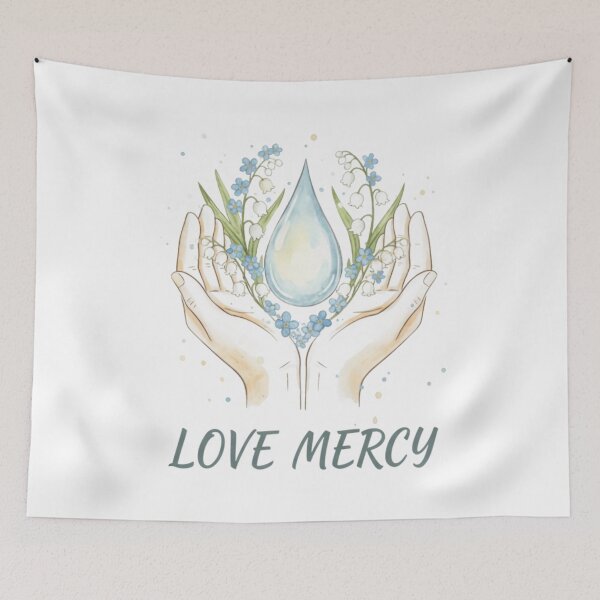 Item preview, Love Mercy Hands with Water Drop and Flowers Christian Art. designed and sold by loveandlightrb.