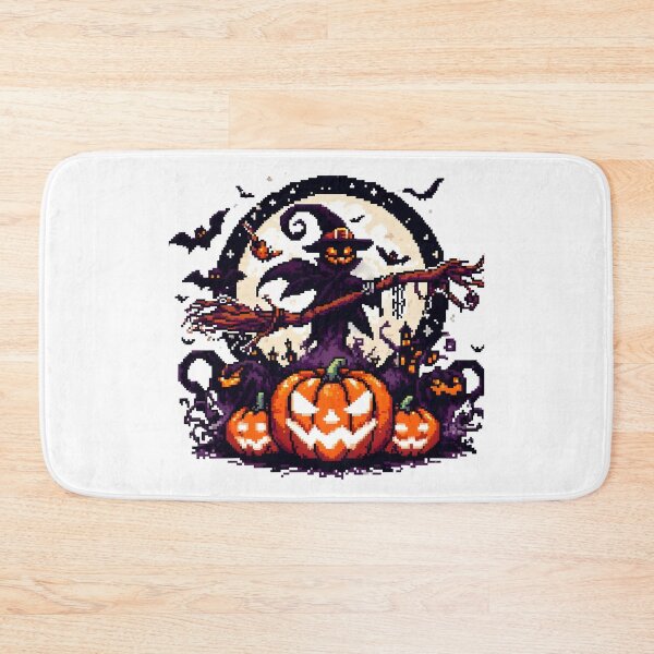 Item preview, 8-Bit Pixel Art Halloween Witch with Pumpkins and Bats. designed and sold by The-T-In-Retro.