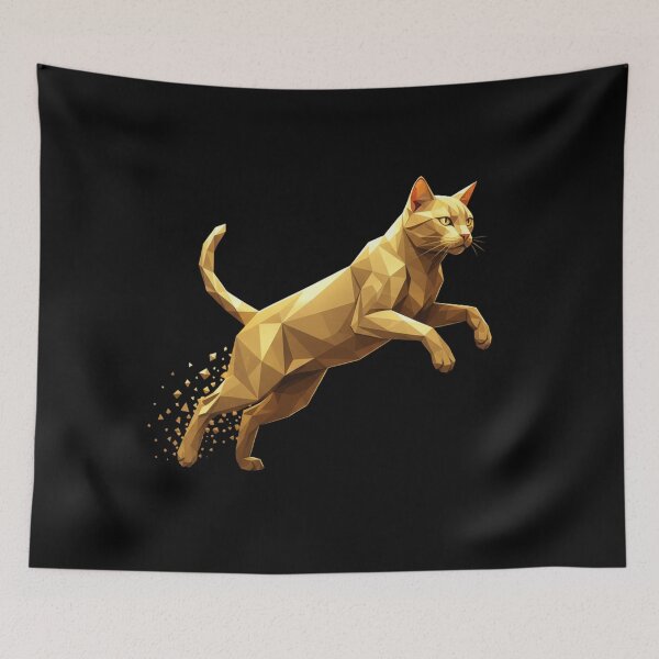 Item preview, Geometric golden cat in jump designed and sold by bsbd-action.