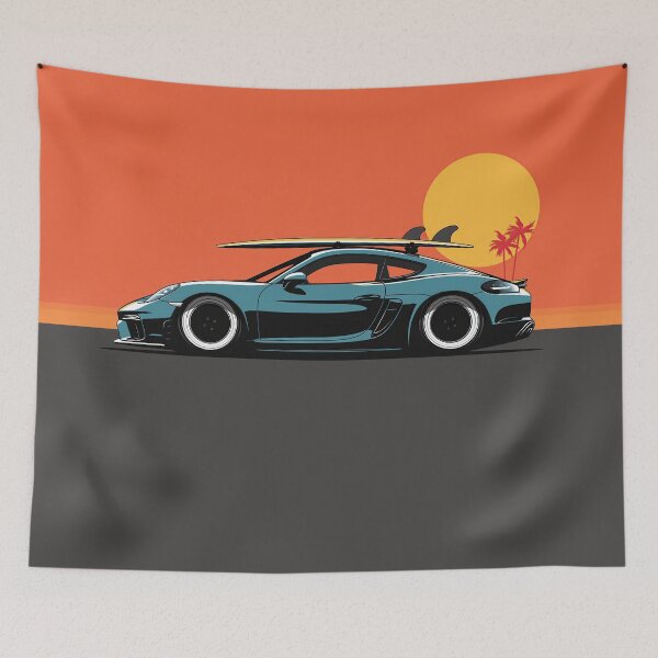 Item preview, Porsche 718 Cayman Surf Beach Illustration designed and sold by blackdogshop.