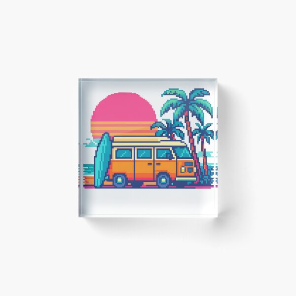 Item preview, Miami Beach Pixel Art Camper Van – Surf Sunset (8-bit Retro) designed and sold by MisterHelmut.