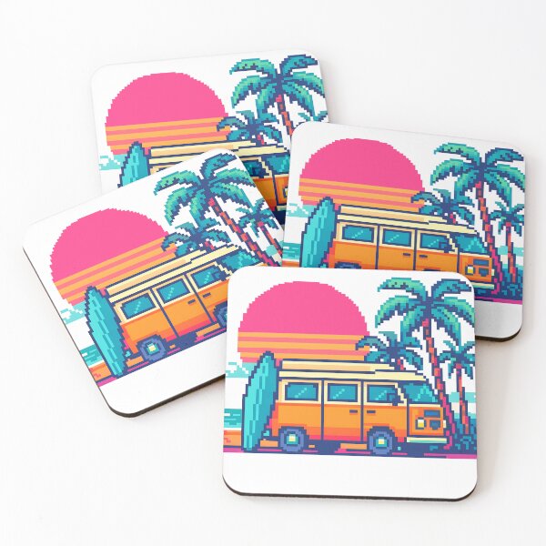 Item preview, Miami Beach Pixel Art Camper Van – Surf Sunset (8-bit Retro) designed and sold by MisterHelmut.