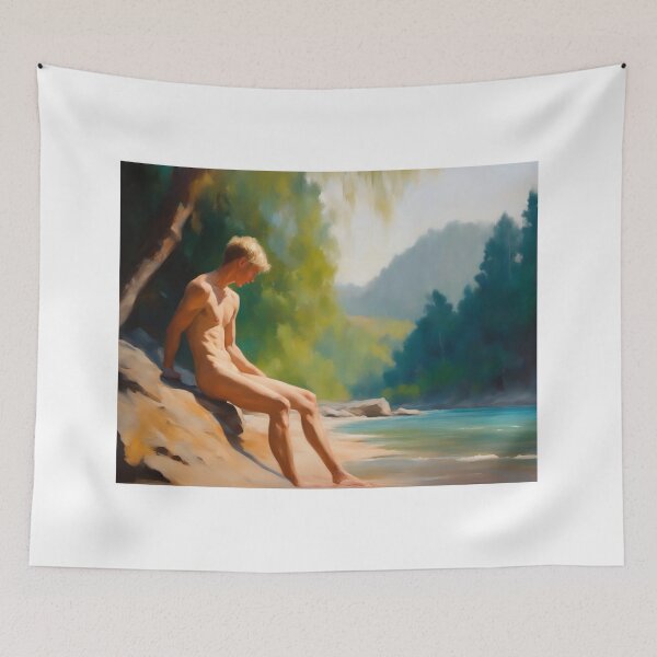 Item preview, Man Sitting by Serene River designed and sold by Pin-UpBoys.