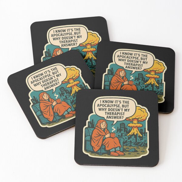 Item preview, Funny Apocalypse Therapy Sticker – Retro Dark Humor Comic Quote, Cozy Doomsday Aesthetic designed and sold by JacobKAurumhead.