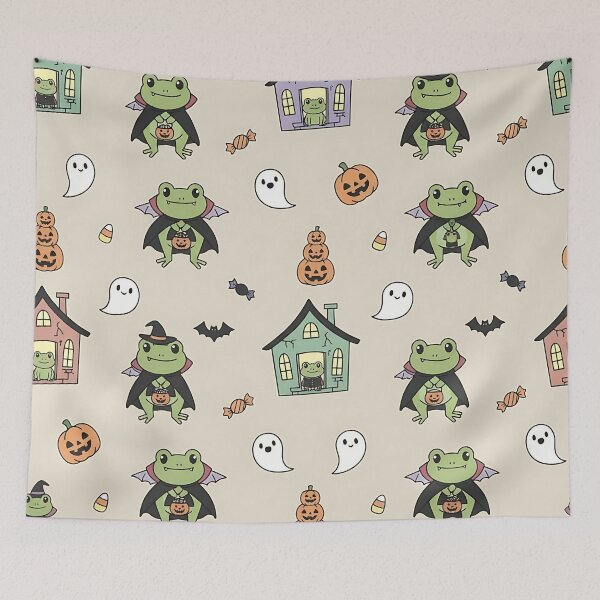 Item preview, Cute Halloween Vampire Frog Pattern with Haunted Houses Ghosts and Pumpkins designed and sold by ArtDesignTp.