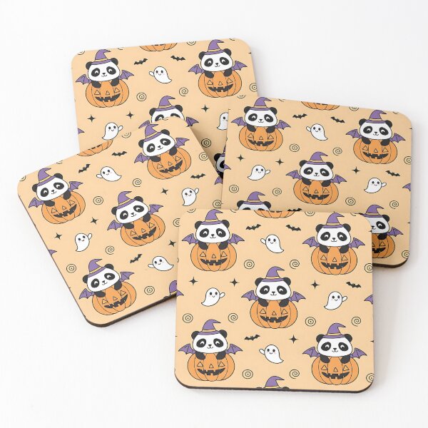 Item preview, Cute Halloween Panda Pumpkin Pattern with Ghosts Bats and Witch Hat designed and sold by ArtDesignTp.