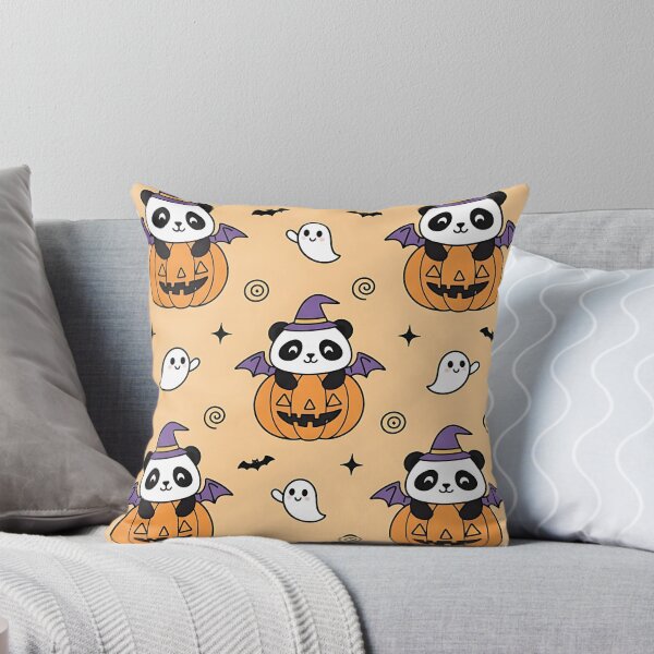 Item preview, Cute Halloween Panda Pumpkin Pattern with Ghosts Bats and Witch Hat designed and sold by ArtDesignTp.
