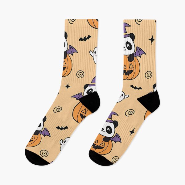 Item preview, Cute Halloween Panda Pumpkin Pattern with Ghosts Bats and Witch Hat designed and sold by ArtDesignTp.