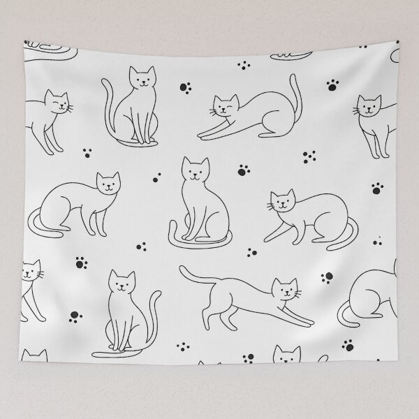 Item preview, Minimal Black and White Cat Pattern with Elegant Line Art designed and sold by ArtDesignTp.