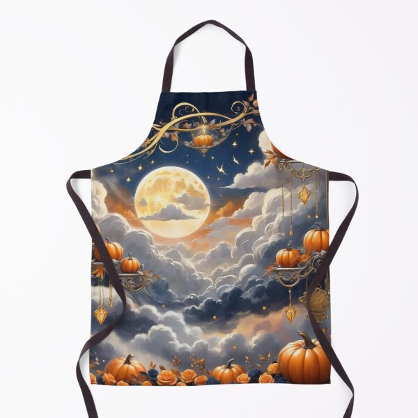 Item preview, Full Moon And Gray Clouds With Pumpkins On Metal Stands designed and sold by Melantari Vizuns.