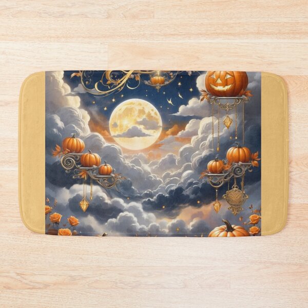 Item preview, Full Moon And Gray Clouds With Pumpkins On Metal Stands designed and sold by Melantari Vizuns.