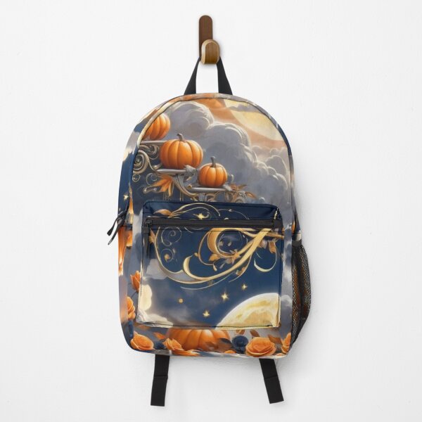 Item preview, Full Moon And Gray Clouds With Pumpkins On Metal Stands designed and sold by Melantari Vizuns.