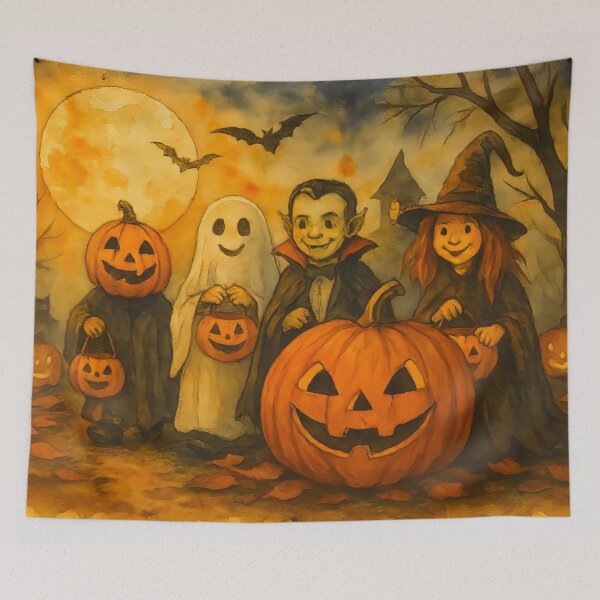 Item preview,  Children in costumes trick treating with pumpkins Jigsaw designed and sold by ArtComixHaven.