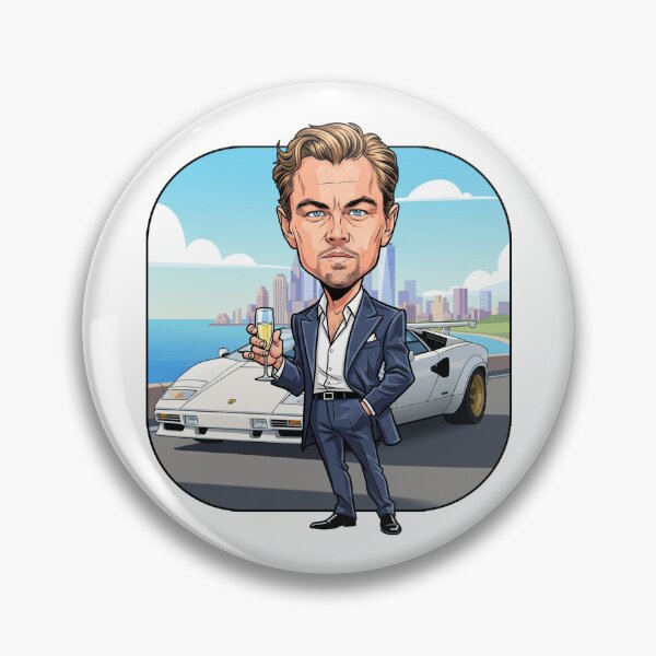 Item preview, Leonardo DiCaprio's Hilarious Wolf of Wall Street Caricature in front of a white 1989 Lamborghini Countach 25th Anniversary Edition designed and sold by vectorlove.