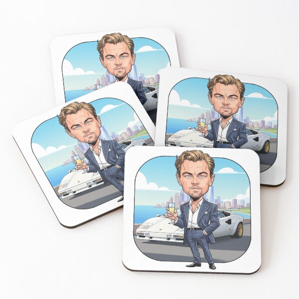 Item preview, Leonardo DiCaprio's Hilarious Wolf of Wall Street Caricature in front of a white 1989 Lamborghini Countach 25th Anniversary Edition designed and sold by vectorlove.