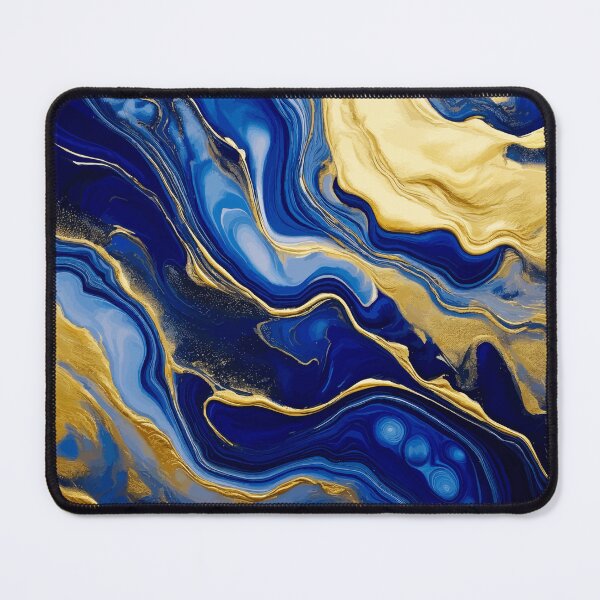 Item preview, Blue and Gold Abstract Fluid Acrylic Paint Pour designed and sold by Vicky Brago-Mitchell®.