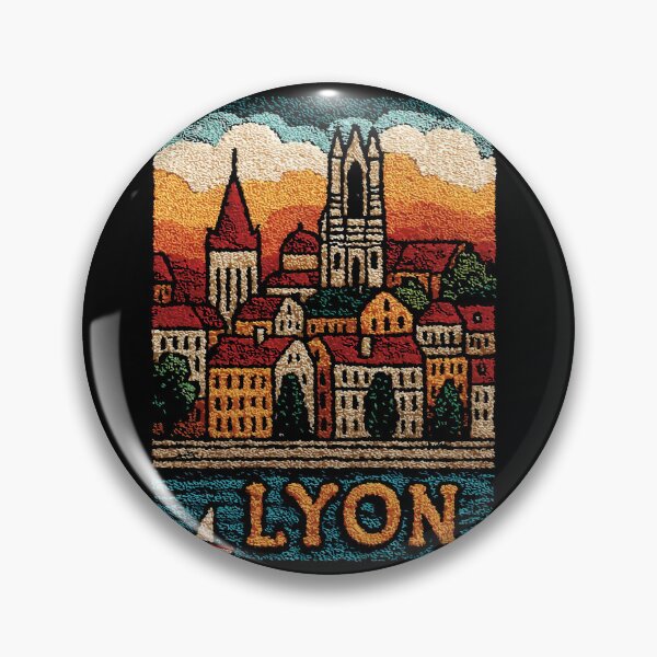 Item preview, Lyon France Old Town Poster | Retro Embroidered Folk Art designed and sold by TuncGK.