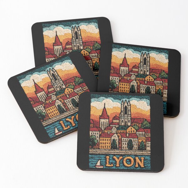 Item preview, Lyon France Old Town Poster | Retro Embroidered Folk Art designed and sold by TuncGK.