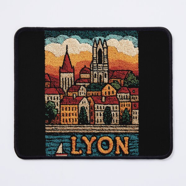 Item preview, Lyon France Old Town Poster | Retro Embroidered Folk Art designed and sold by TuncGK.