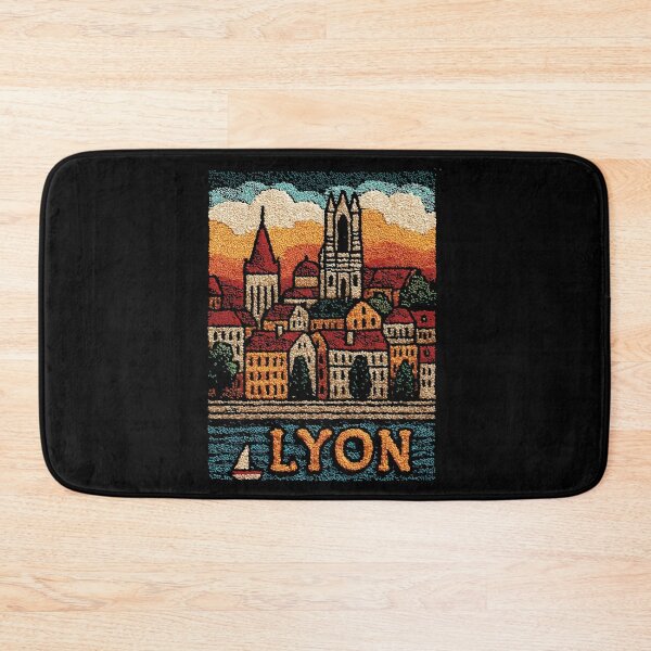 Item preview, Lyon France Old Town Poster | Retro Embroidered Folk Art designed and sold by TuncGK.