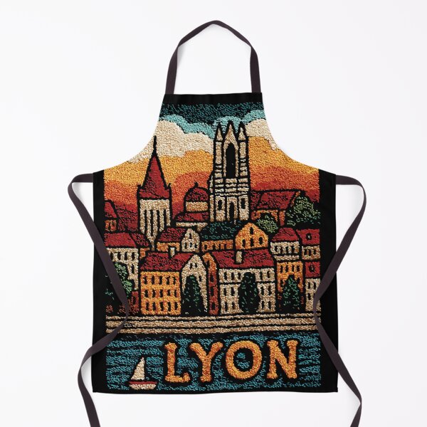 Item preview, Lyon France Old Town Poster | Retro Embroidered Folk Art designed and sold by TuncGK.