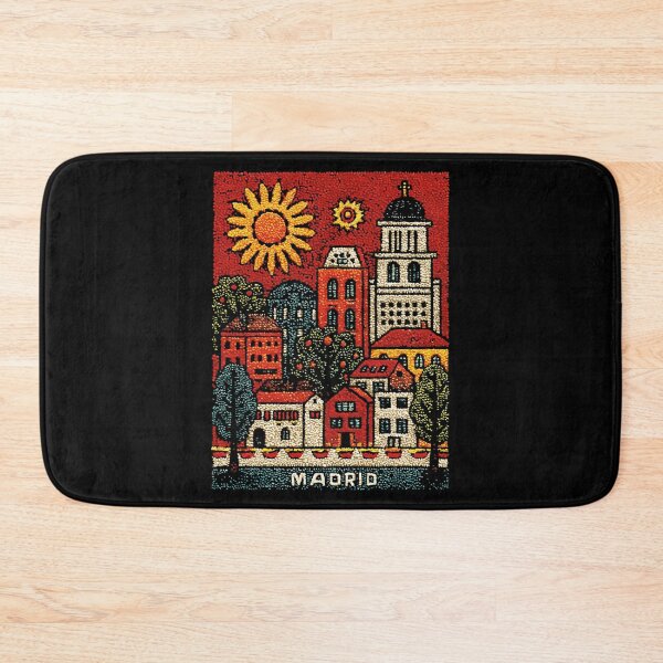 Item preview, Madrid Spain Plaza Poster | Sunny Embroidered Folk Art designed and sold by TuncGK.
