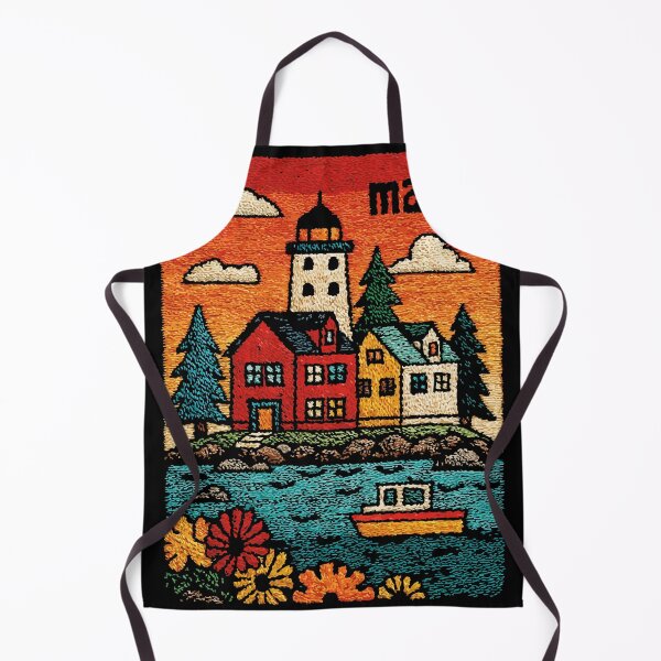 Item preview, Maine Coastal Town Poster | New England Folk Art designed and sold by TuncGK.