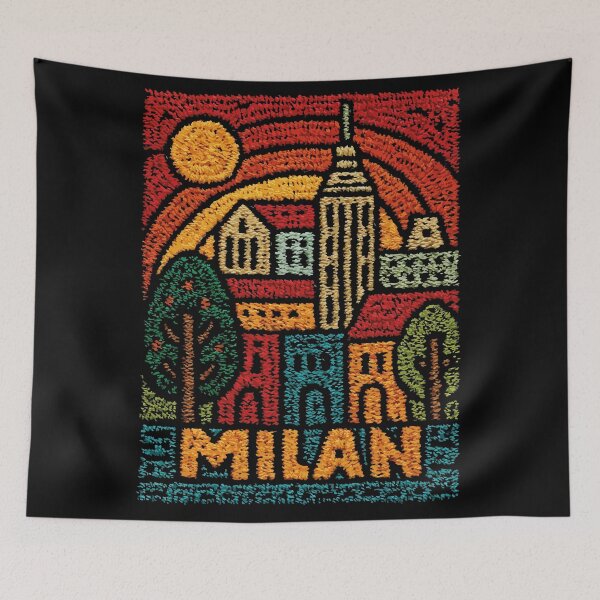 Item preview, Milan Italy Duomo Poster | Retro Embroidered Folk Art designed and sold by TuncGK.