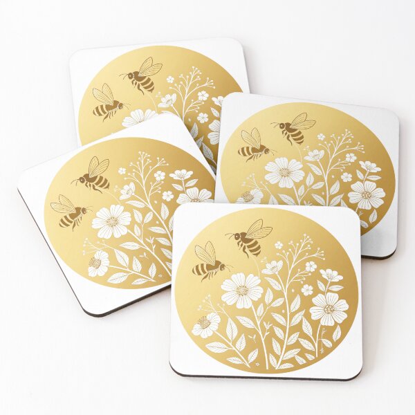 Item preview, Modern Botanical Design – Bees and Flowers in Golden Circle designed and sold by Vive con Fe.