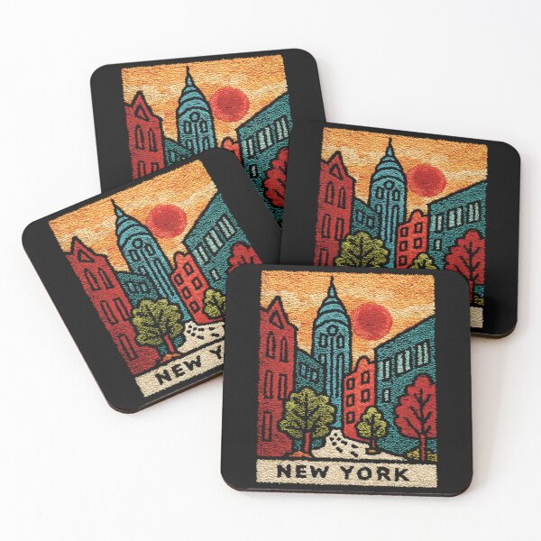 Item preview, Autumn in New York Poster | Retro Embroidered Folk Art designed and sold by TuncGK.