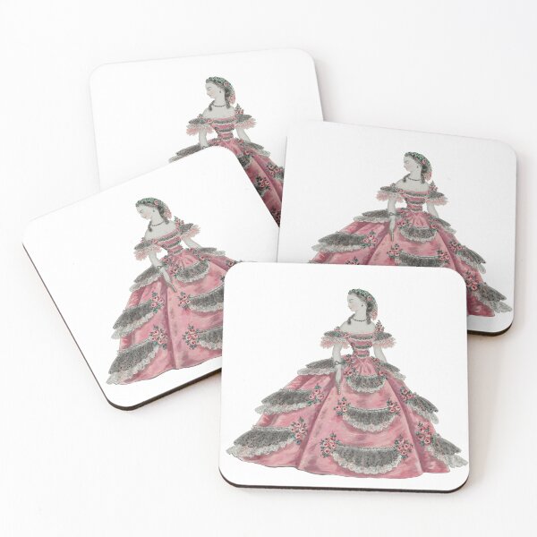 Item preview, 1860s lady in a pink dress with black lace designed and sold by Historical Beauty.
