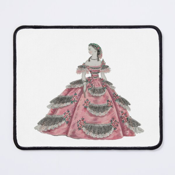 Item preview, 1860s lady in a pink dress with black lace designed and sold by Historical Beauty.