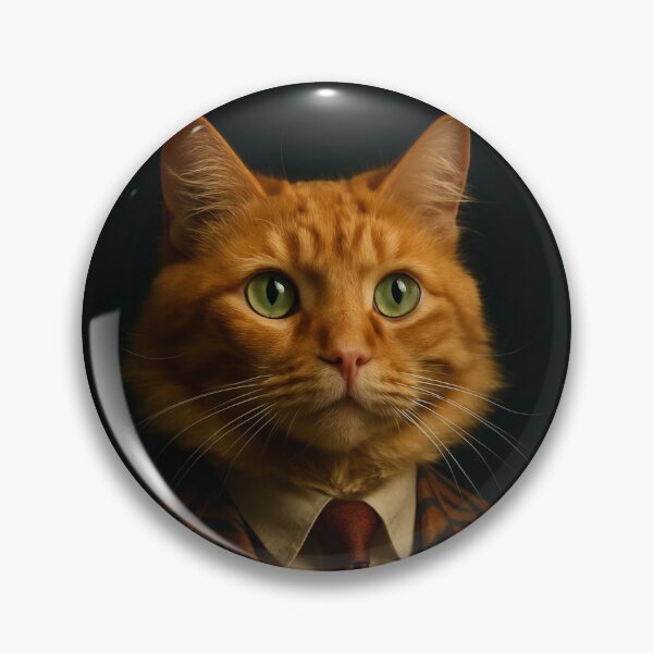 Item preview, Orange cat wearing tiger striped suit, red tie, wearing elegant glasses, black background. designed and sold by evanurozi.