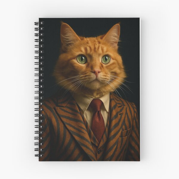 Item preview, Orange cat wearing tiger striped suit, red tie, wearing elegant glasses, black background. designed and sold by evanurozi.