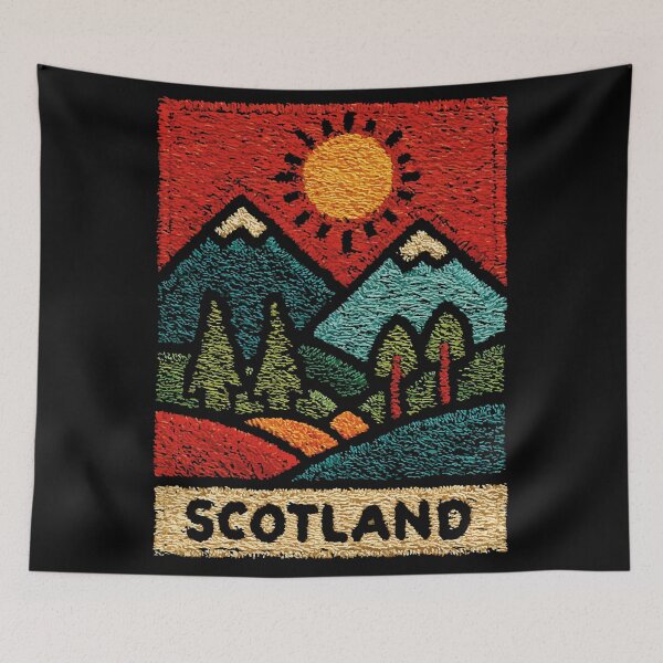 Item preview, Scottish Highlands Poster | Moody Landscape Folk Art designed and sold by TuncGK.