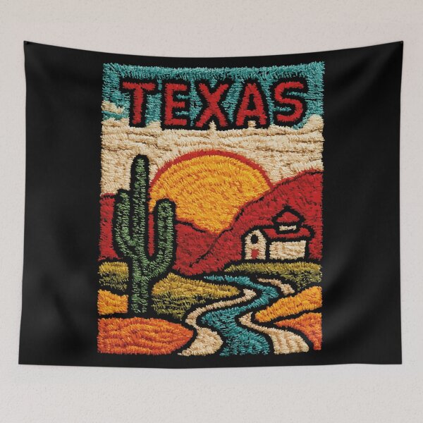 Item preview, Texas Desert River | Southwestern Embroidered Folk Art designed and sold by TuncGK.