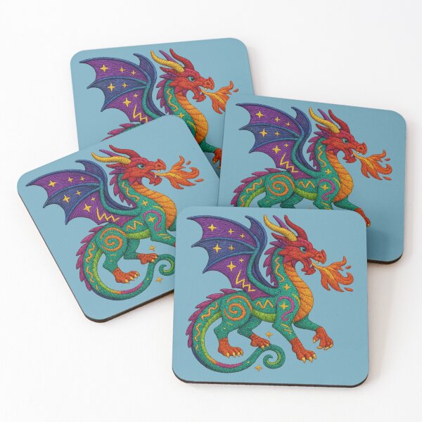 Item preview, Colorful dragon in fantastic embroidery style designed and sold by Ahau Designs.