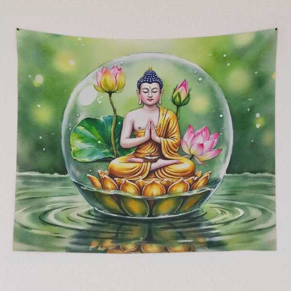 Item preview, Serene Buddha on Golden Lotus – Peaceful Zen Meditation Art designed and sold by skysshobu.
