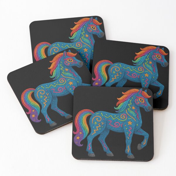 Artikelvorschau, Buntes Fantasie-Pferd gestickt entworfen und verkauft von Ahau Designs.