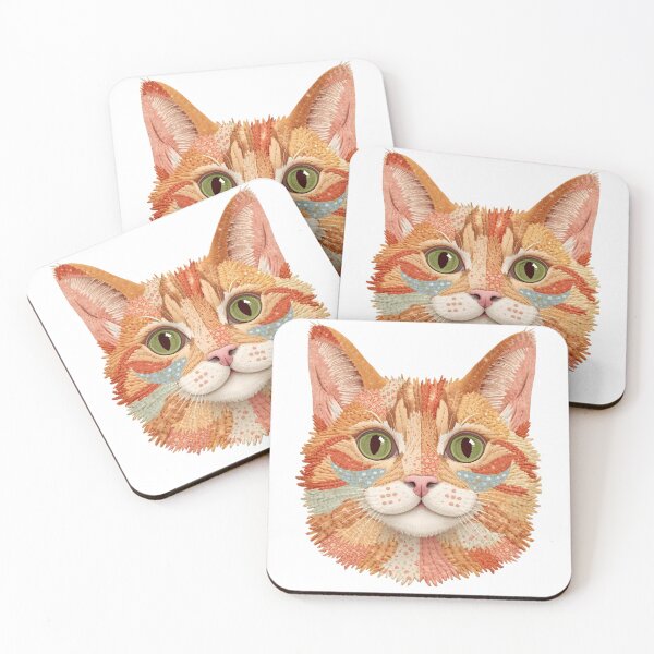 Item preview, Patchwork Orange Cat Portrait | Feline Fiber Art Unique Cat Lover Gift designed and sold by VibranPalette.