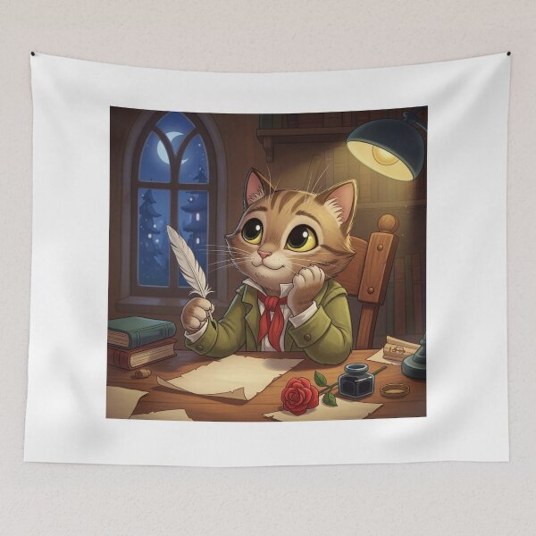 Item preview,  The Feline Scribe: Cute Tabby Cat Writing with a Quill at Night designed and sold by catlovers2025.