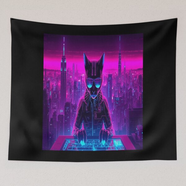 Item preview, Cyberpunk Neon Cat Hacker – Digital Vaporwave Design designed and sold by MODENESTY.