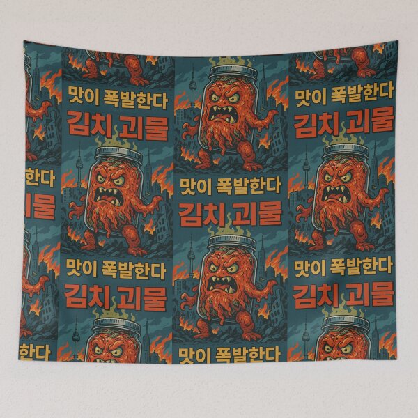 Item preview, The Terror of Kimchi – Retro Korean Monster Poster in Vintage Comic Style designed and sold by Travellerz.