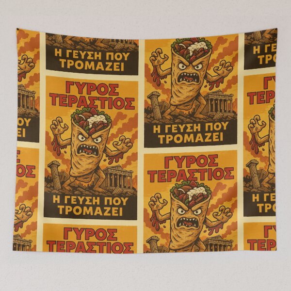 Item preview, Greek Gyro Monster – Retro Comic Poster Illustration designed and sold by Travellerz.